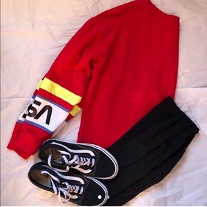 red NASA cropped sweater